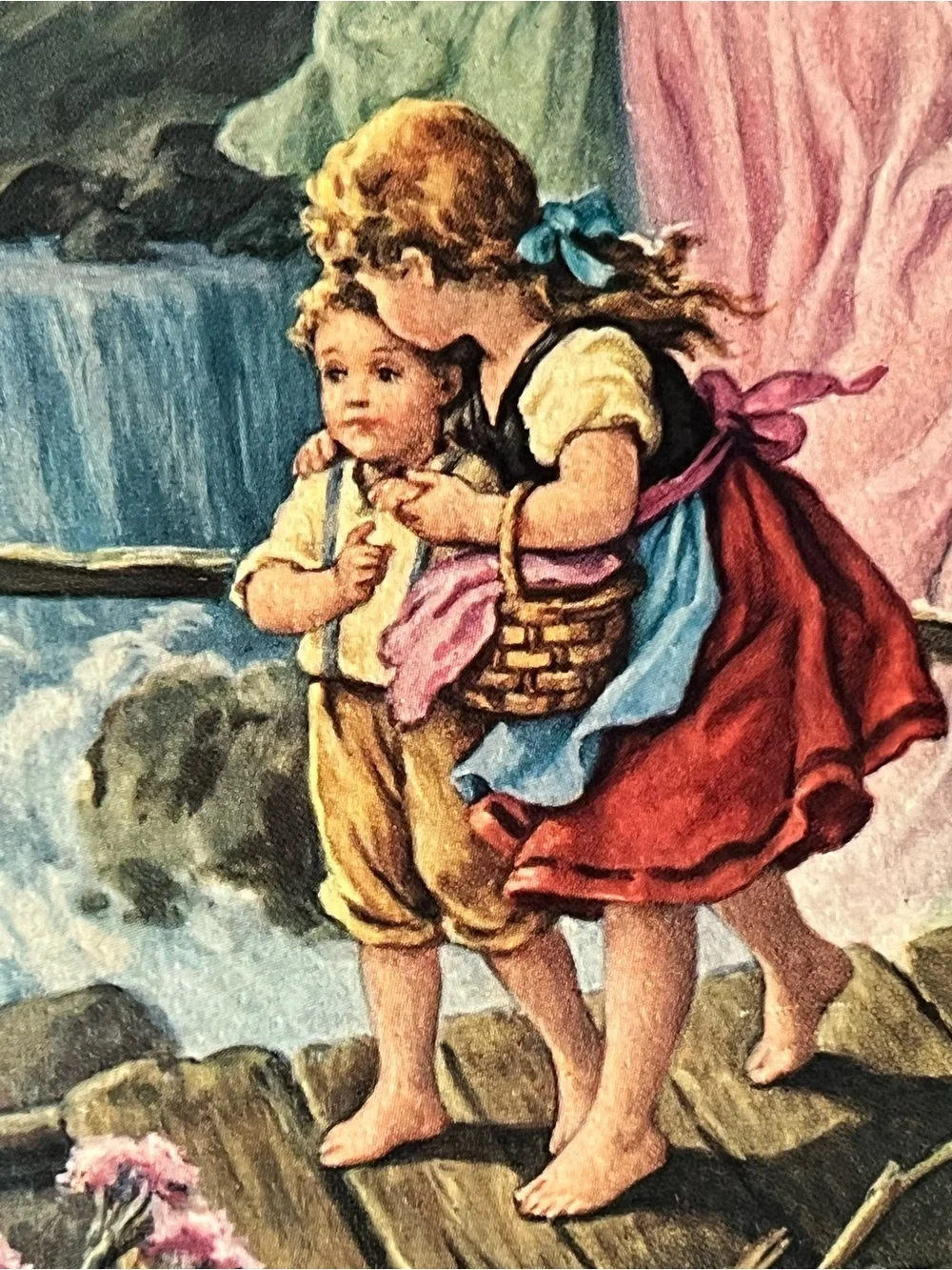 Guardian Angel Vintage Art Print - Pink & Mint Green